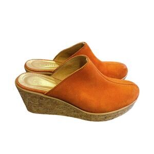 Anthropologie Cordani 6.5 Lena $248 Platform Wedge Clogs Cork Heel Suede Orange